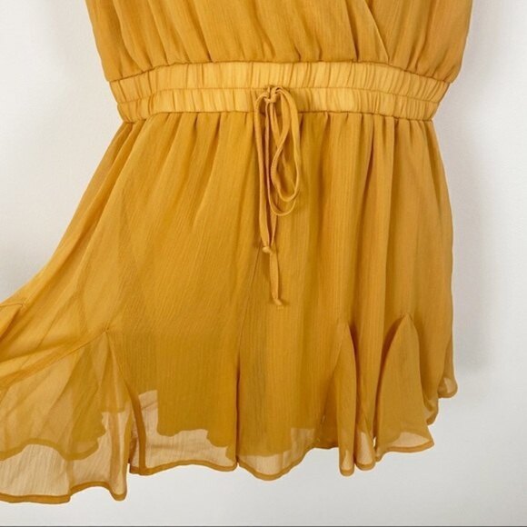 TRIXXI Mustard Yellow Orange Summer Chiffon Romper Shorts Flowy Size Large Boho - Picture 4 of 6